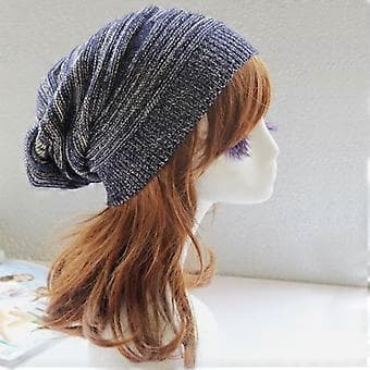 Kvinnor Män Stickade Ullmössor Vinter Baggy Oversized Slouch Beanie Mössa (Marinblå)