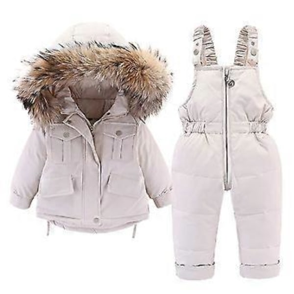 Dunjacka och dunbyxor för baby, vinterjacka med huva för flickor och pojkar, skidoveraller för barn (90cm Gul)