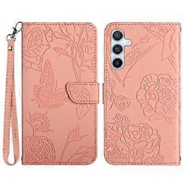 For Samsung Galaxy F34 5G/M34 5G PU-lærtrykt etui med lommebok, stativ og håndleddsstropp (Stil C)