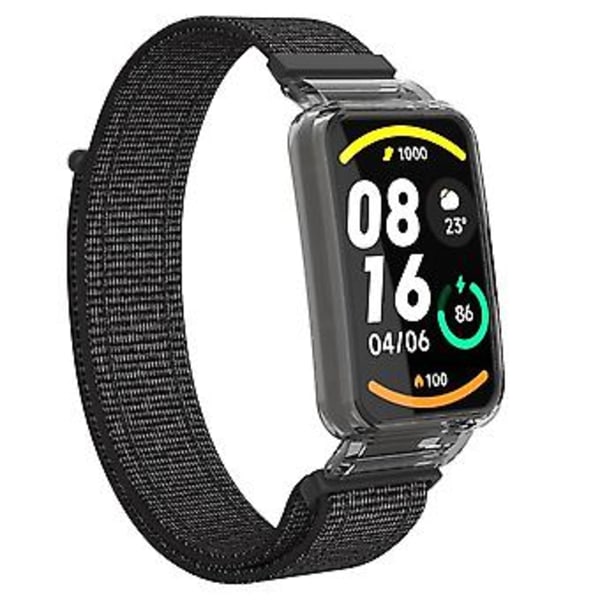 PC-etui + Nylon Loop-rem til Xiaomi Mi Band 7 Pro (Reflekterende Sort)