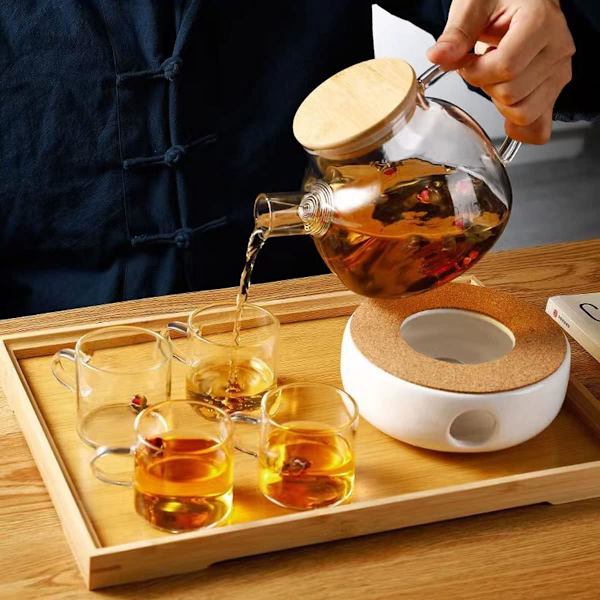 1000 ml glas tekande, borosilikat glas tekande med metal si, glas tekande med bambus låg, gl