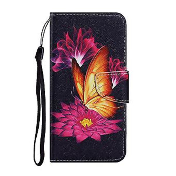 Värillinen Piirustusnahkakotelo iPhone 12 Pro Maxille (Suuri Kultainen Perhonen)