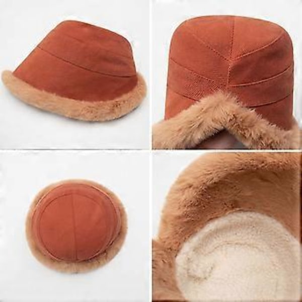 Tjock Fiskehatt Dam Vinter Plysch Bucket Hatt Varm Enfärgad Fuskpäls Fiskehatt (Svart)