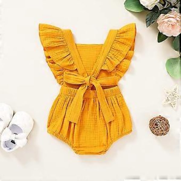 KATEA Spædbarn Pige Rufflet Ærmeløs Romper Casual Sommer Jumpsuit Bomuld Linned Tøj
