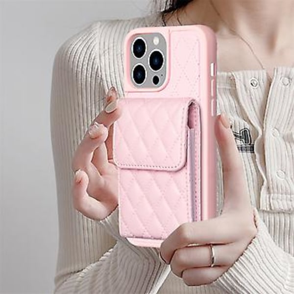 Pystytaskullinen PU-nahkainen kotelo iPhone 15 Pro Maxille (Vaaleanpunainen)