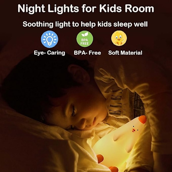 Søt nattlys for barn, oppladbar silikonkylling LED baby N