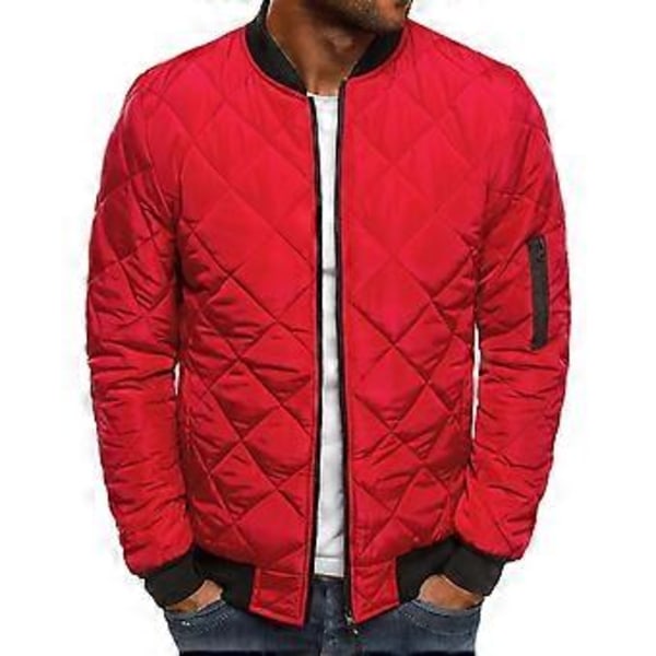Fianao Solid Färgad Jacka Långärmad All-Match Zip Up Stå Krage Herrjacka för Kontor (L Röd)