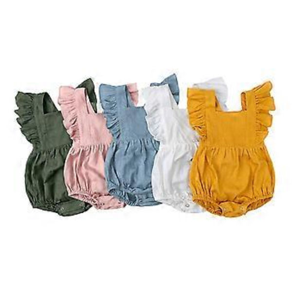 Underbar Nyfödd Baby Flicka Sparkdräkt Volang Bodysuit Jumpsuit Sommarkläder Baby Utomhusklänning för Baby Flickor Flera storlekar Grön 90(90 Grön)