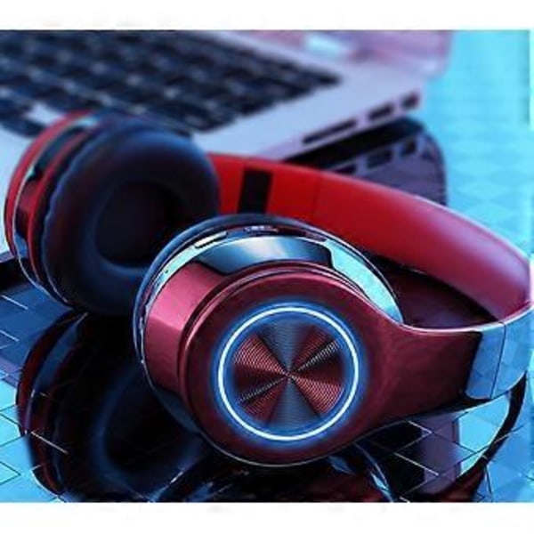Bluetooth-kuulokkeet, päähän asennettavat, langattomat, valaisevat, värikkäät hengitysvalot, plugin-kortti, kokoontaitettavat kuulokkeet (musta ja punainen)