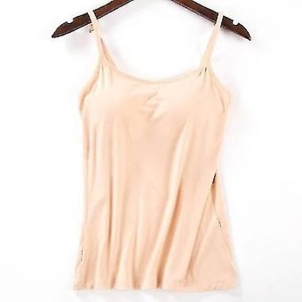 Dame Blød Casual BH Tanktop Spaghetti Cami Top Vest Kvinder Camisole Med Indbygget BH -r (M Aprikos)