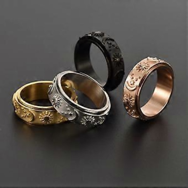 Måne Stjärna Sol Spinner Fidget Ring för Ångest Statement Ring Smycken Storlek 6-11 (9 Guld)