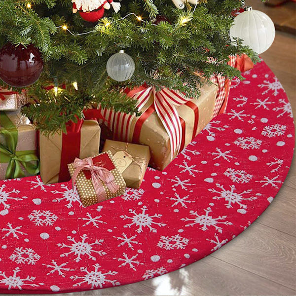 Rød snefnug juletræsskørt, juletræsskørt 122 cm,