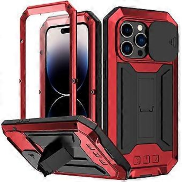 Metall + Silikon Beskyttende Etui For iPhone 14 Pro Max (Rød)