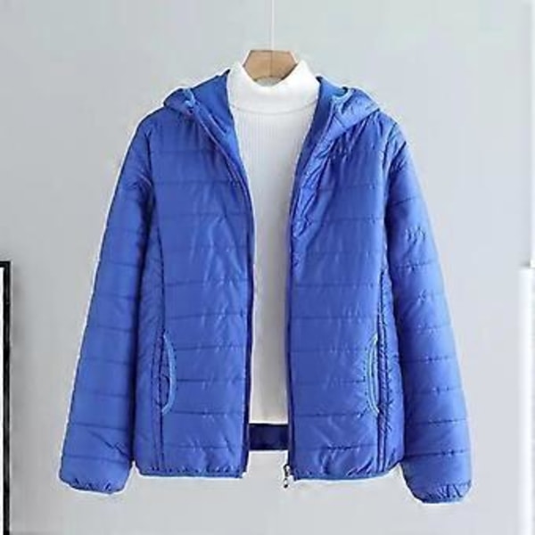 Lätta Vadderade Höst Vinter Jackor Damjackor Med Huva Ultralätt Quiltad Puffig Enfärgad Kappa för Varm Ankdunsjacka (XXXL blå)