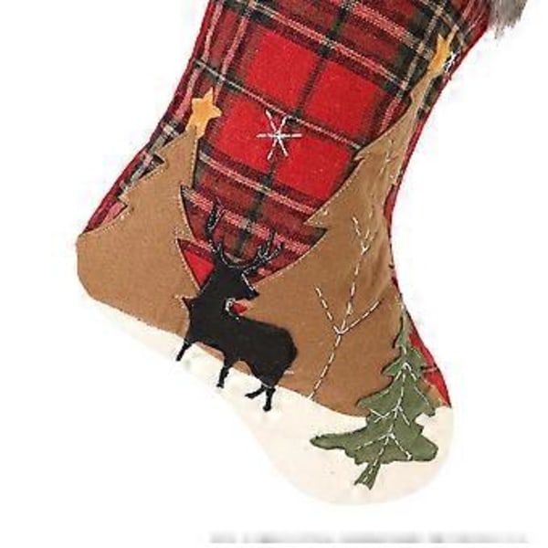 Vacker Rutig Julklappsstrumpa Julgran Hemma Ornament Typ A