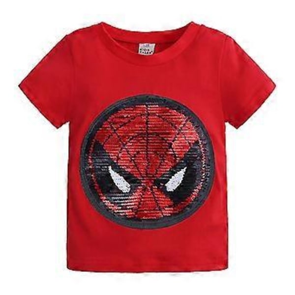 Barn Pojkar Flickor Tecknad Spiderman T-shirt Paljetter Vändbar Mönsterförändrande Tröjor -NMAOV(3-4 År Röd)