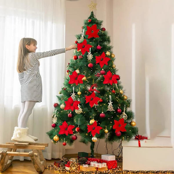 50 stk. 22CM kunstige juleblomster med clips glitter Ch