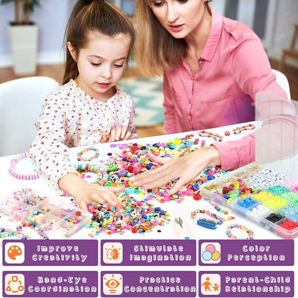 Polymerleireperler for armbånd, Flower Smiley Heishi Beads Spacer Håndlaget leire for barn DIY Ea