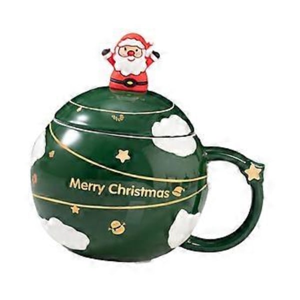 Jul Keramisk Mugg Julmugg Dryckesvaror Vinter med Lock Tekopp Unik Nyhet Mugg Julkaffemugg för Pojkar Flickor Kvinnor (Grön)