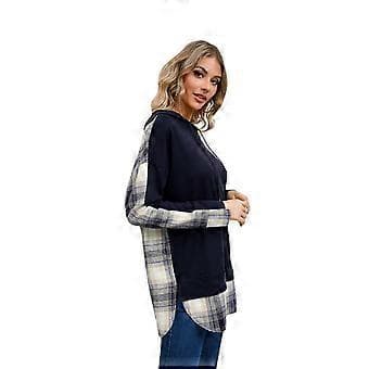 Dame Snøre Pullover Hættetrøjer Casual Langærmet Korte Toppe Plaid Patchwork Sweatshirts Sort M Black M