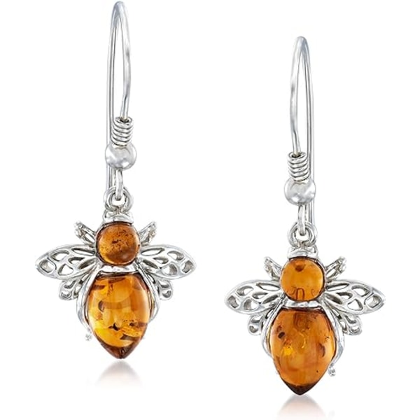 Amber Bumblebee Earrings in Sterling Silver