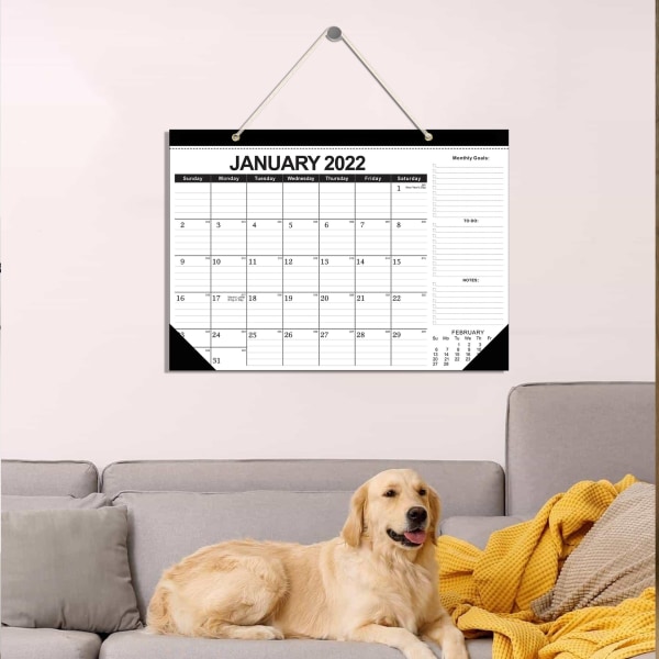 2022 Kalender Engelsk Version Klassisk Sort Vægkalender 18 Mont
