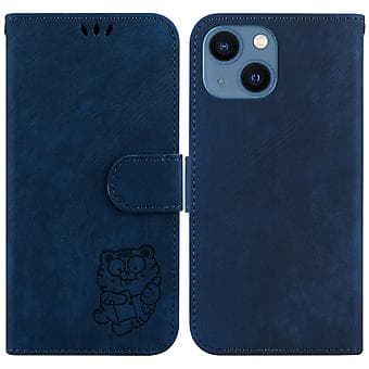Präglad Läderfodral för iPhone 15 (Mörkblå)