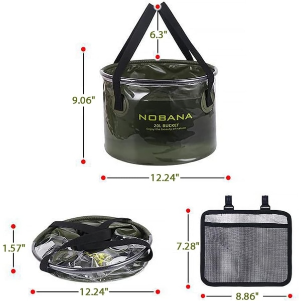 Hopfällbar Hink 20L Bärbar Fällbar Hink med Sidomask