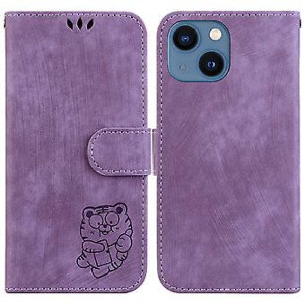 Präglad Läderfodral för iPhone 15 (Lila)