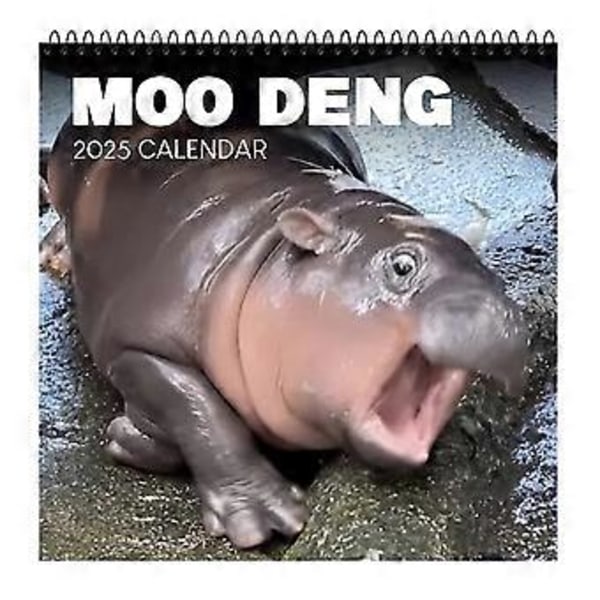 Moo Deng-Hippo 2025 Kalender Tjockt Papper 12 Månader Väggkalender Liten Anteckningsbok Kalender Present för Hemmet (B)