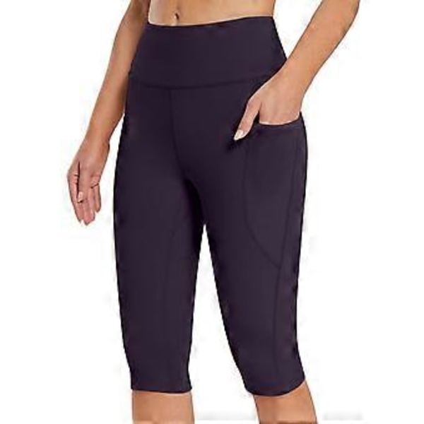 Naisten korkeavyötäröiset joogacapritaskuhousut, vatsaa tukevat, läpinäkymättömät treeniurheilucaprit juoksuleggingsit, syvän purppura XL (XL syvän purppura)