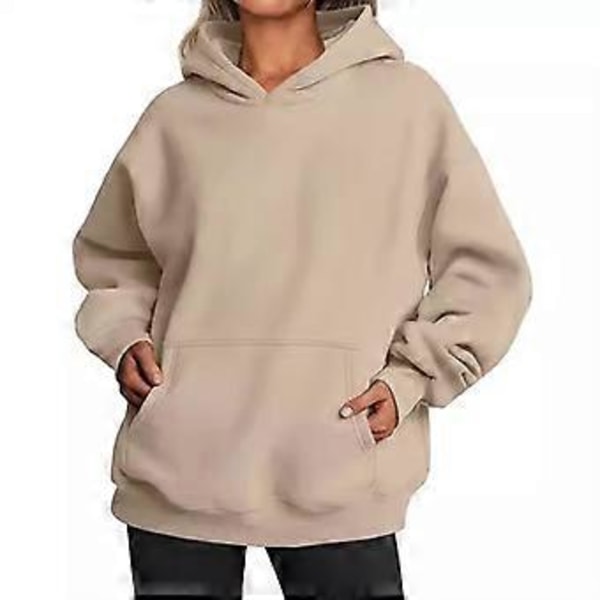 Løse hættetrøjer til kvinder, langærmet pullover (S Khaki)