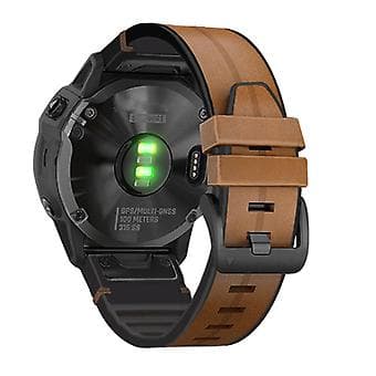 Til Garmin Fenix 6 Silikon + Læder Urrem (Brun)