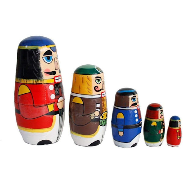 (Nøddeknækker-soldat) Træ Nesting Doll Valnød Soldat Russisk N