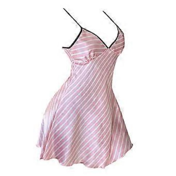 Damernas Satin Nattlinne med Tryck, Slipsklänning, Ärmlös, Sexig V-ringad Nattkläder, Rygglös Nattkläder (M Rosa)