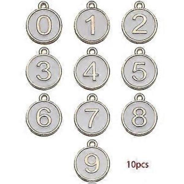 0-9 arabialaiset numerot metalliseosriipukset kaksipuoliset emaloidut numerot riipus tee-se-itse askarteluun rannekoru kaulakoru korujen valmistustarvikkeet (valkoinen)