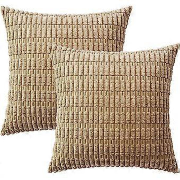2-pack sammetsdekorativa kuddfodral 20x20 tum Mjuka Boho-randiga kuddfodral Modern Heminredning för soffa vardagsrum soffa säng khaki