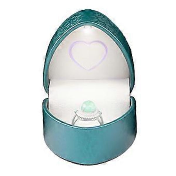Elegant LED Smyckeskrin Hjärta Form Smyckesdisplay Behållare Tillbehör Displayhållare för Ringar Armband Påfågelblå (Påfågelblå)