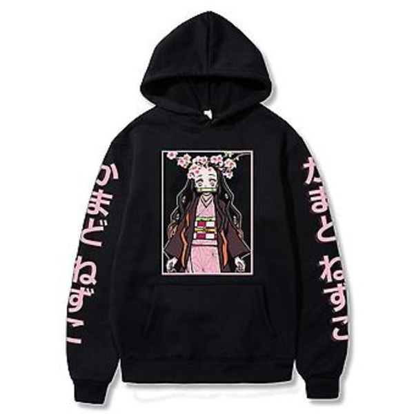 Unisex Demon Slayer Anime Manga Hoodies Mode Kamado Nezuko Trykt Sweatshirt Casual Baggy Jumper Tops Langærmet Hættetrøje (S)