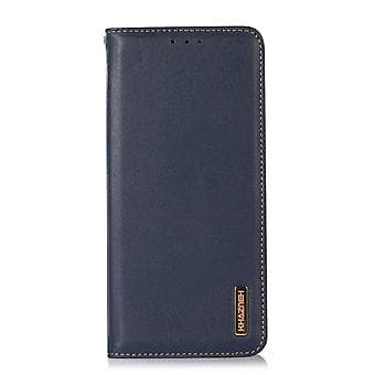 KHAZNEH Nappa Lærtelefonveske for iPhone 15 Plus (Blå)