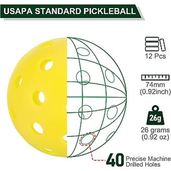 Pickleball-bollar för utomhus, 40 hål Pickleball USA Pickleball godkända (USAPA) Pickleball-bollar för inomhus- och utomhusidrott
