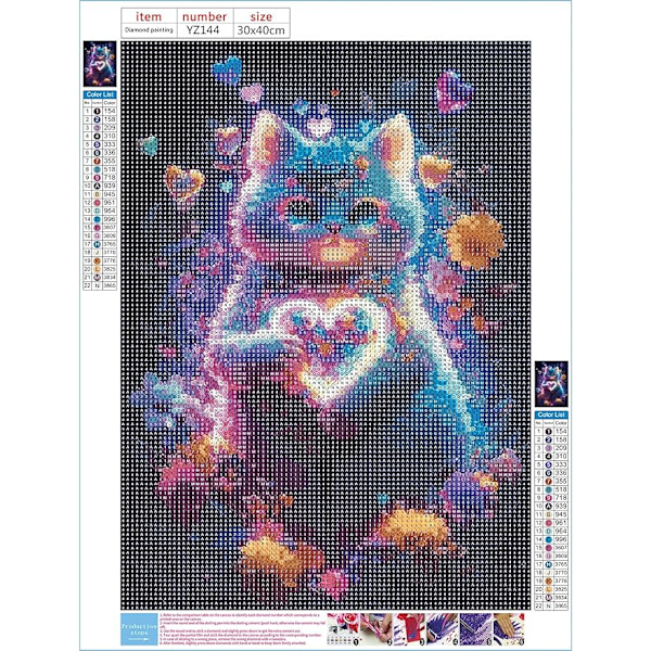 1kpl 5D Chat Coloré Diamond Painting, DIY Fleurs Peinture Broderie