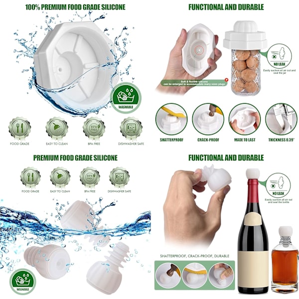 4-pakning Universal Vakuumforsegler for Mason Jars og Vakuum Vinflaske
