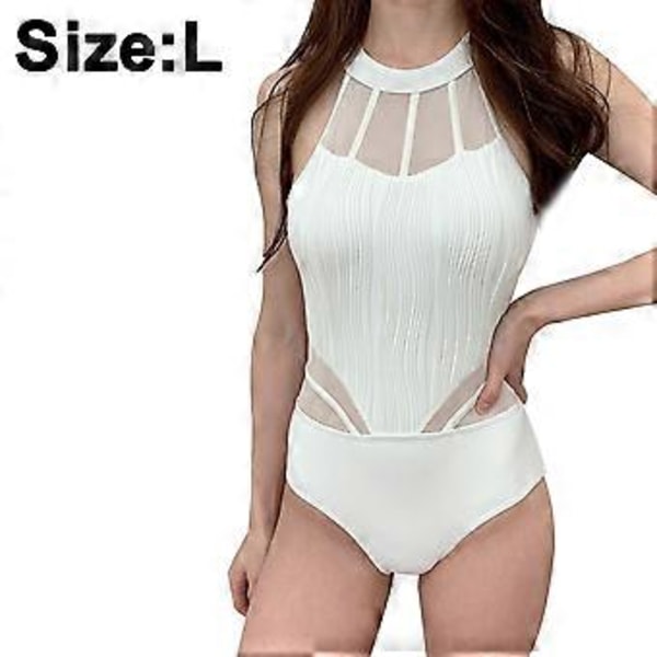 Dame Hel Badedrakt Mesh Magekontroll Høy Hals Halter Cutout Badeklær