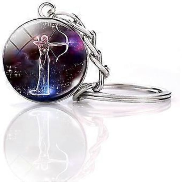 Zodiac 12 Konstellationer Charm Lysende Krystal Kugle Vedhæng Nøglering