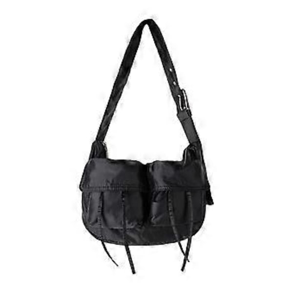Stilfuld nylon skuldertaske til kvinder, underarmsdesign med flere lommer og justerbar rem, stor kapacitet, håndtaske, sort (sort)