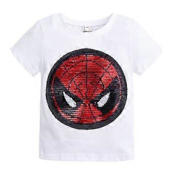 Barn Pojkar Flickor Tecknad Spiderman T-shirt Paljetter Vändbar Mönsterförändrande Tröjor -NMAOV(4-5 År Vit)