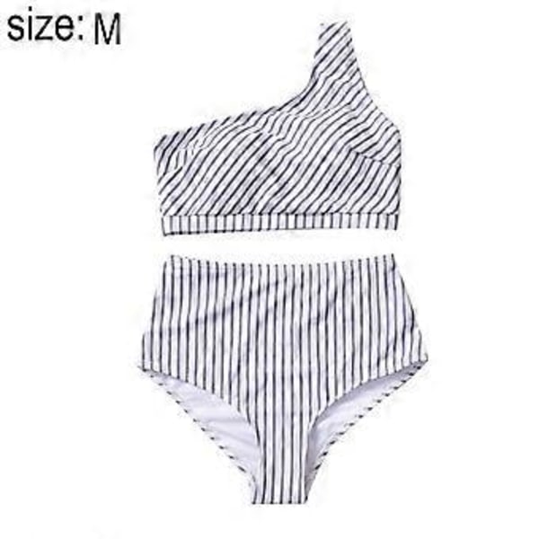 Naisten yksiolkaiminen uimapuku Tankini korkeavyötäröinen bikinisetti 2-osainen Push Up -uimapuku - Raita