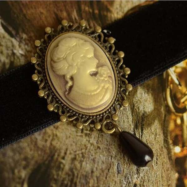 Mode Retro Svart Viktoriansk Kameo Pärlstråds Sammet Choker Halsband