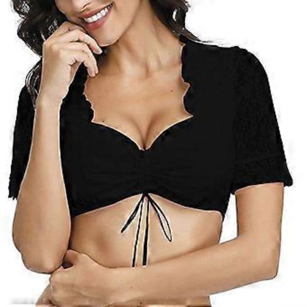 100% Ny Opgraderet Bluse Blonde til Oktoberfest Dirndl Dame Sort Elegant Dirndl Lingerisæt Plus Størrelse Åben Bryst (XXXL Sort)